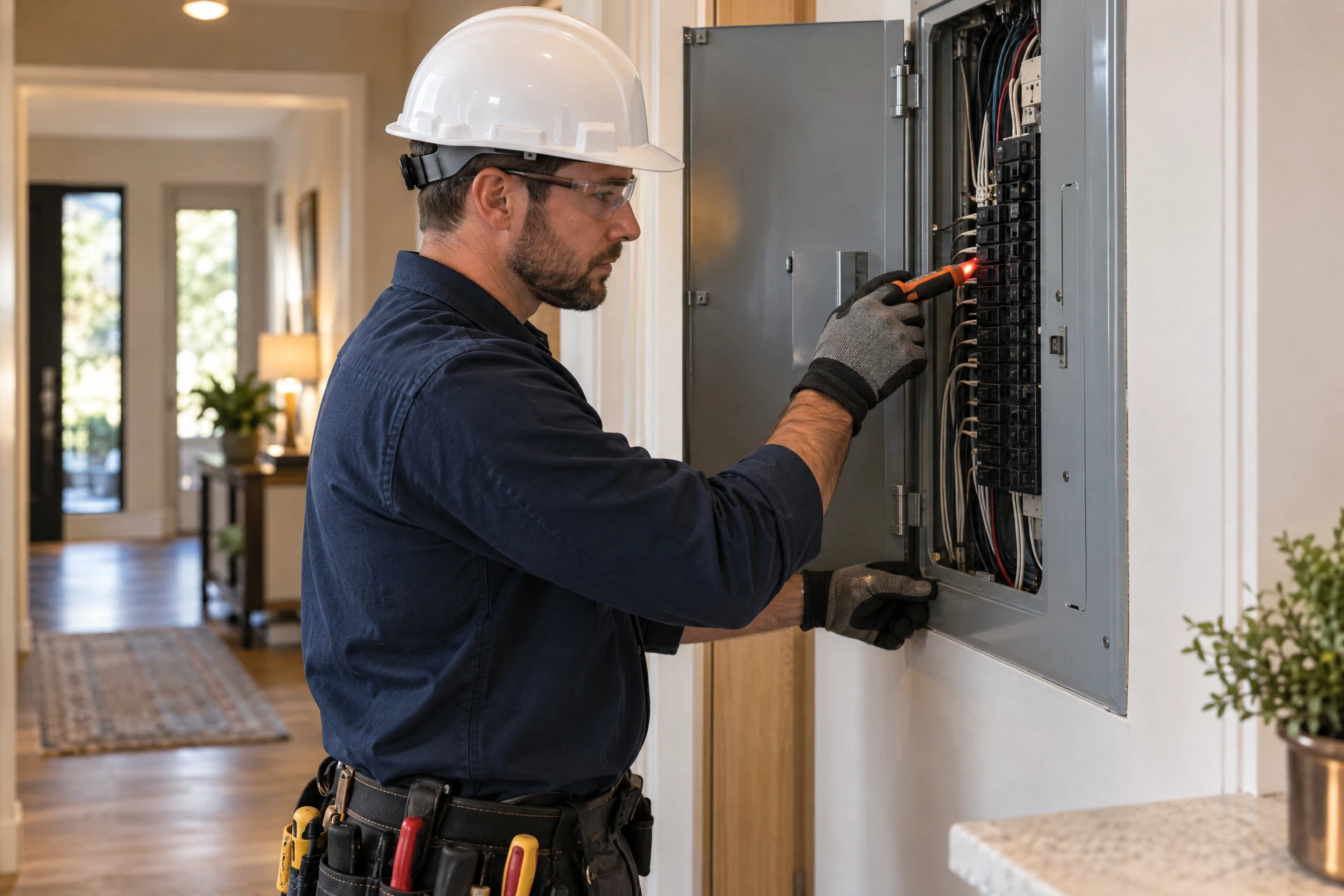 Electrical professional at work