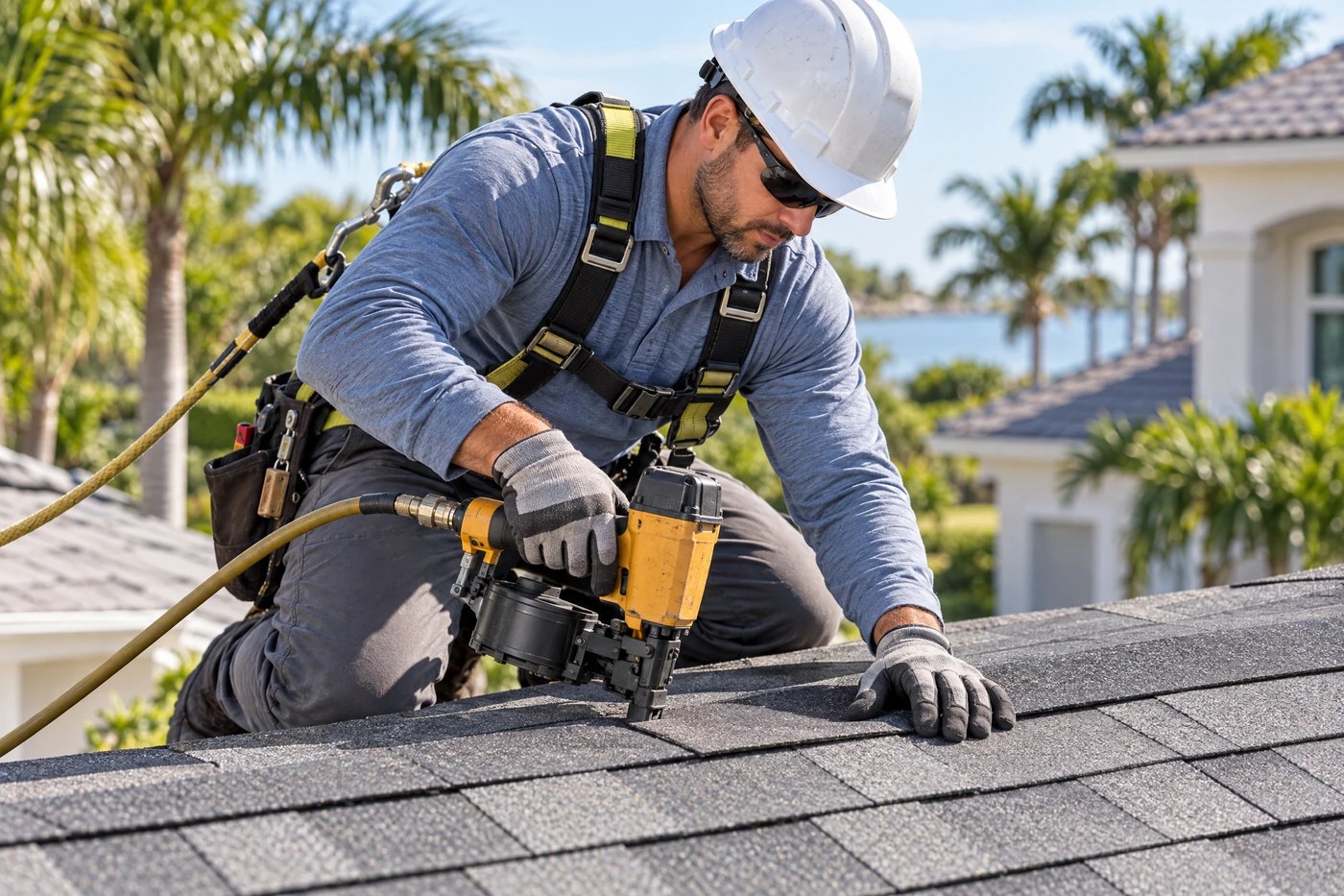 Roofing professional at work